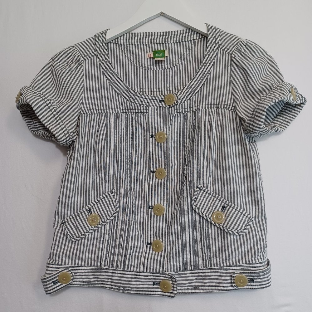 Anthropologie ETT TWA Striped Seersucker Cropped Jacket or Top